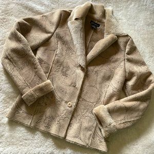 eStudio Faux Fur Beige Suede Jacket with Floral Print Size Medium